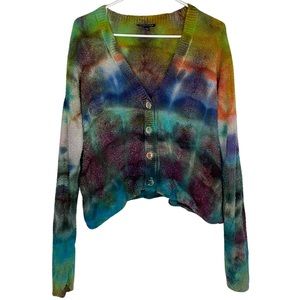 Eileen Fisher Tie Dye Cardigan Sweater Women Size Small Organic Cotton Colorful
